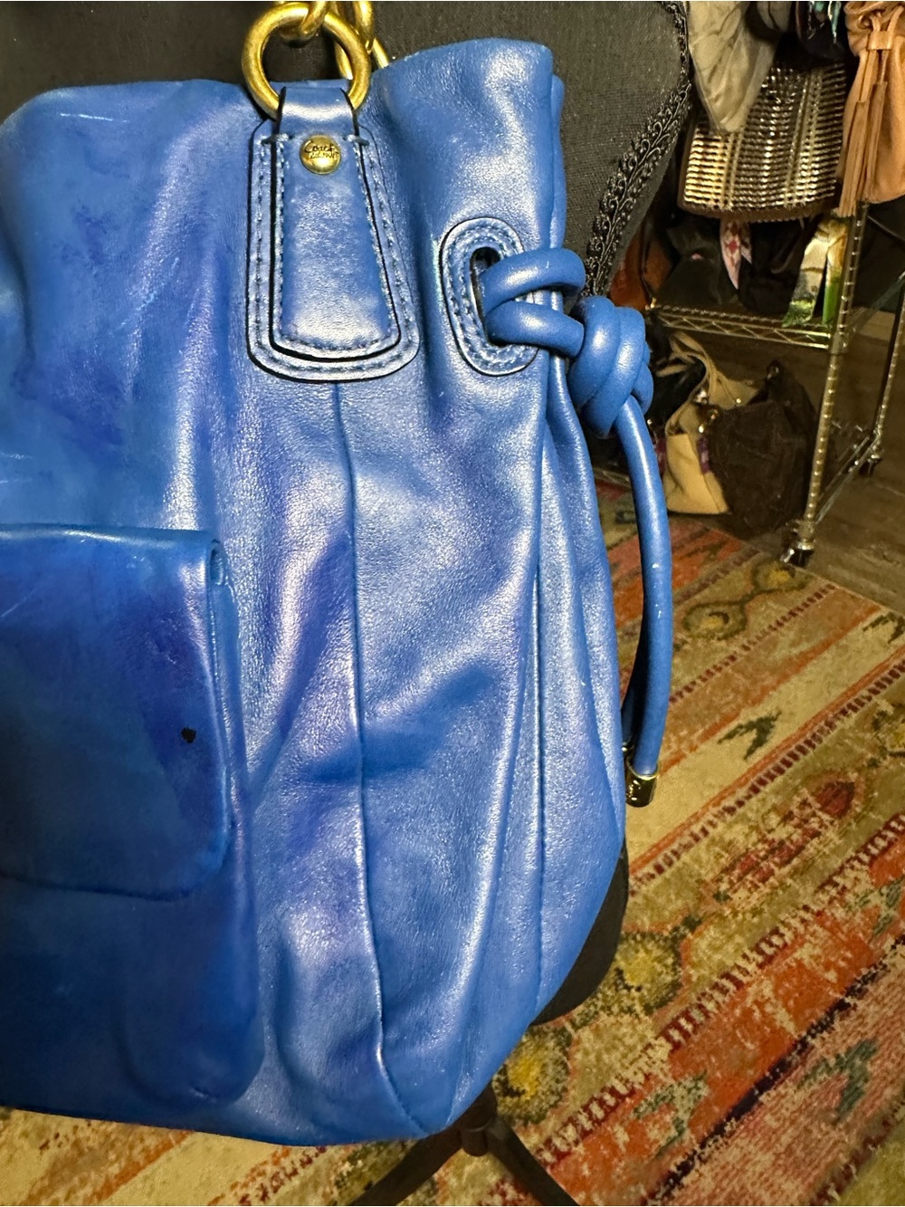 Coach Electric Blue Leather Shoulder Bag with Gold Hardware - Picture 8 of 16